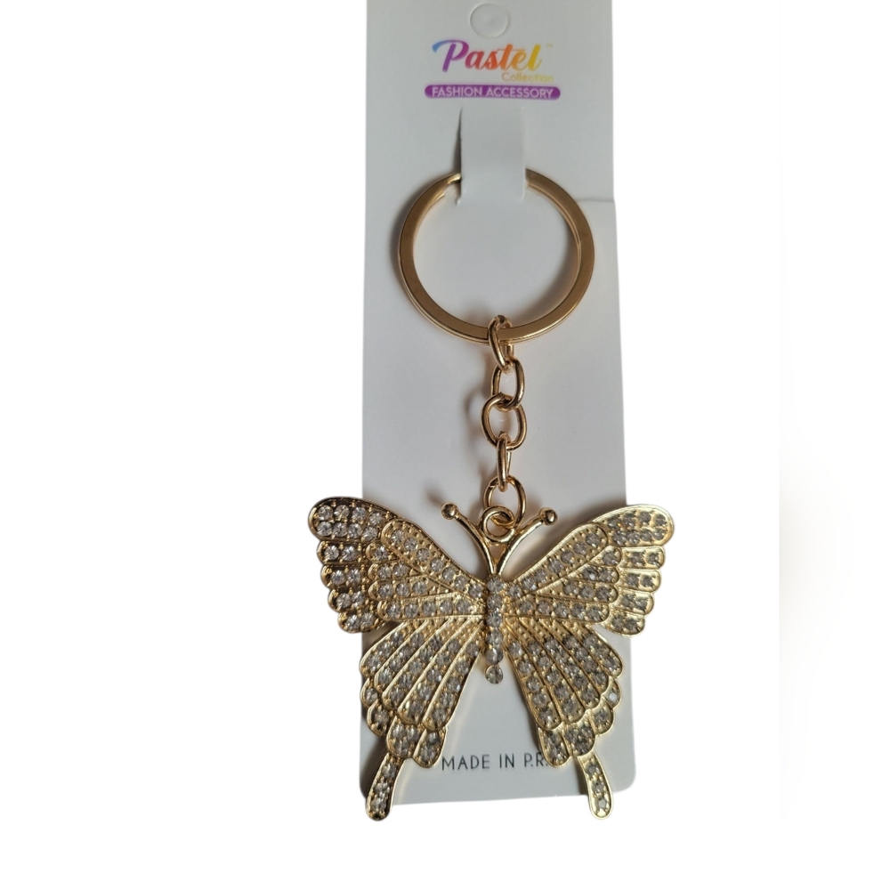 Gold Rhinestone Butterfly Keychain - Picture 2 of 2
